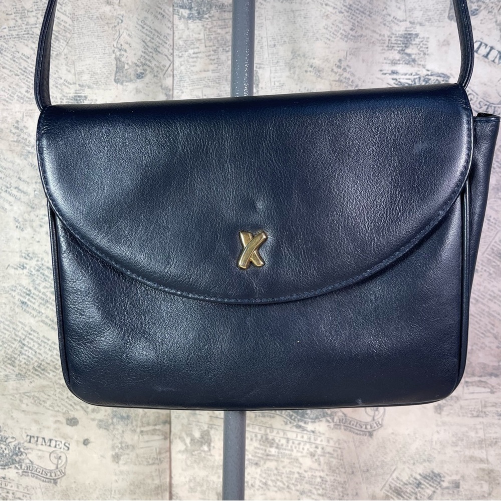 Paloma Picasso Vintage Black Leather Crossbody Bag Made Italy Gold X Logo Purse
